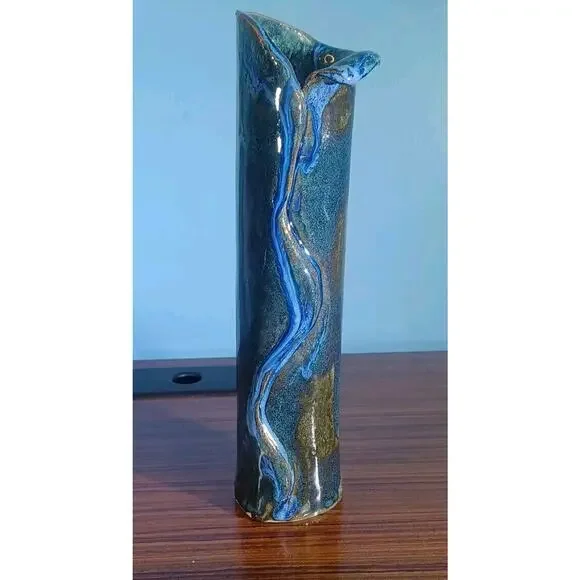 Inspired Art Dripping Blue Expression Vase Waterfall Effect 9 Inch Tall - Picture 9 of 15